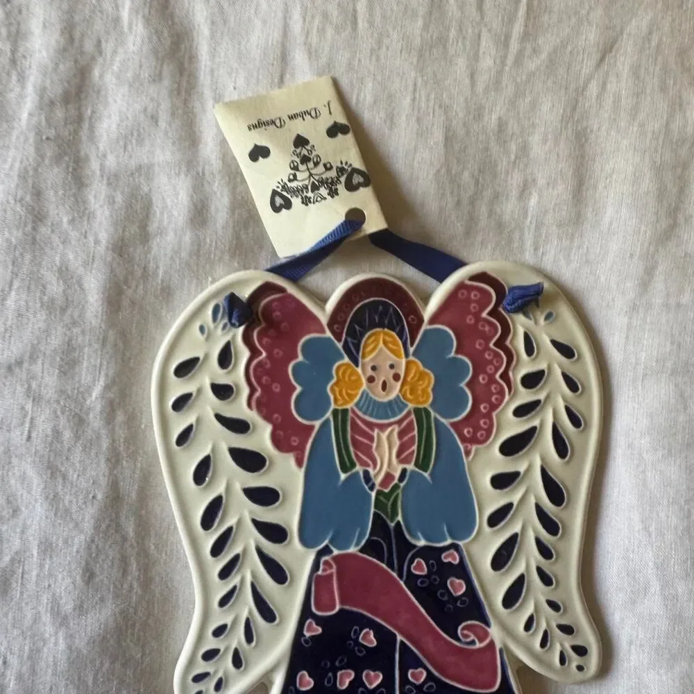J Dubin Designs Colorful Eclectic Hanging Ceramic Angel